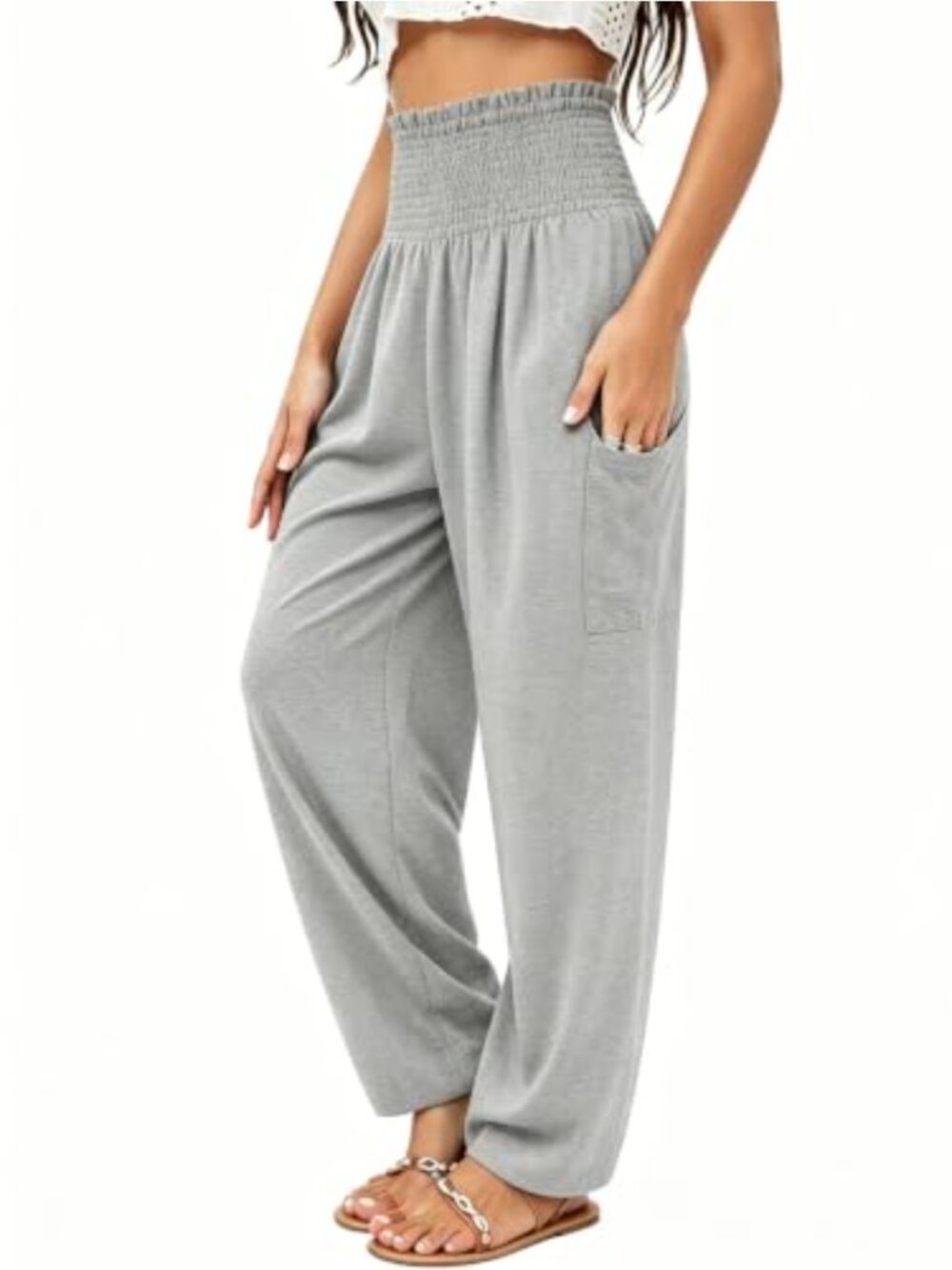Harem Pants High Waist Boho Yoga Trousers with Pockets Rayon Blend
